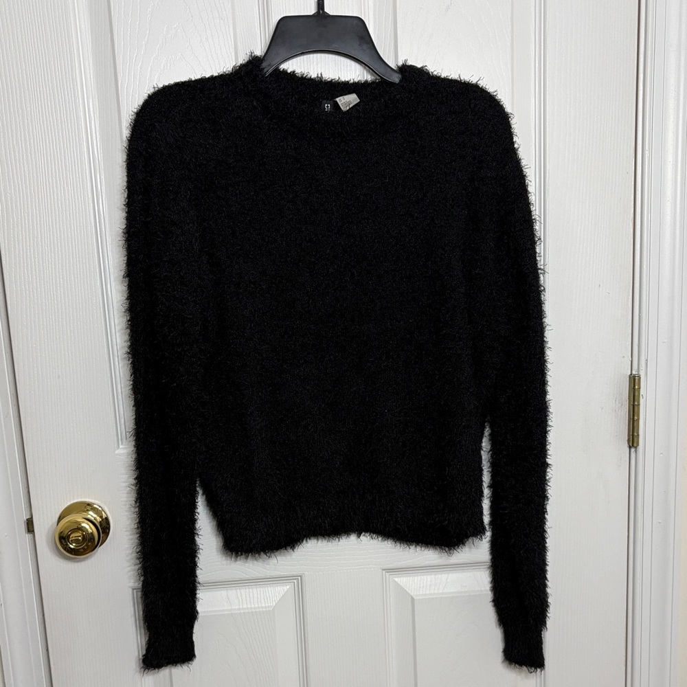 H&M Black Fuzzy Crew Neck Sweater